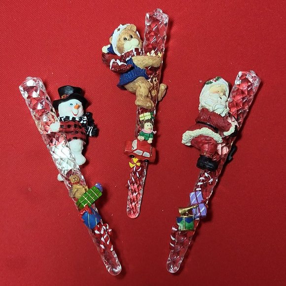 VTG Snowman Santa Bear Climbing Icicle Glass Christmas Ornament set of 3 - Picture 10 of 13